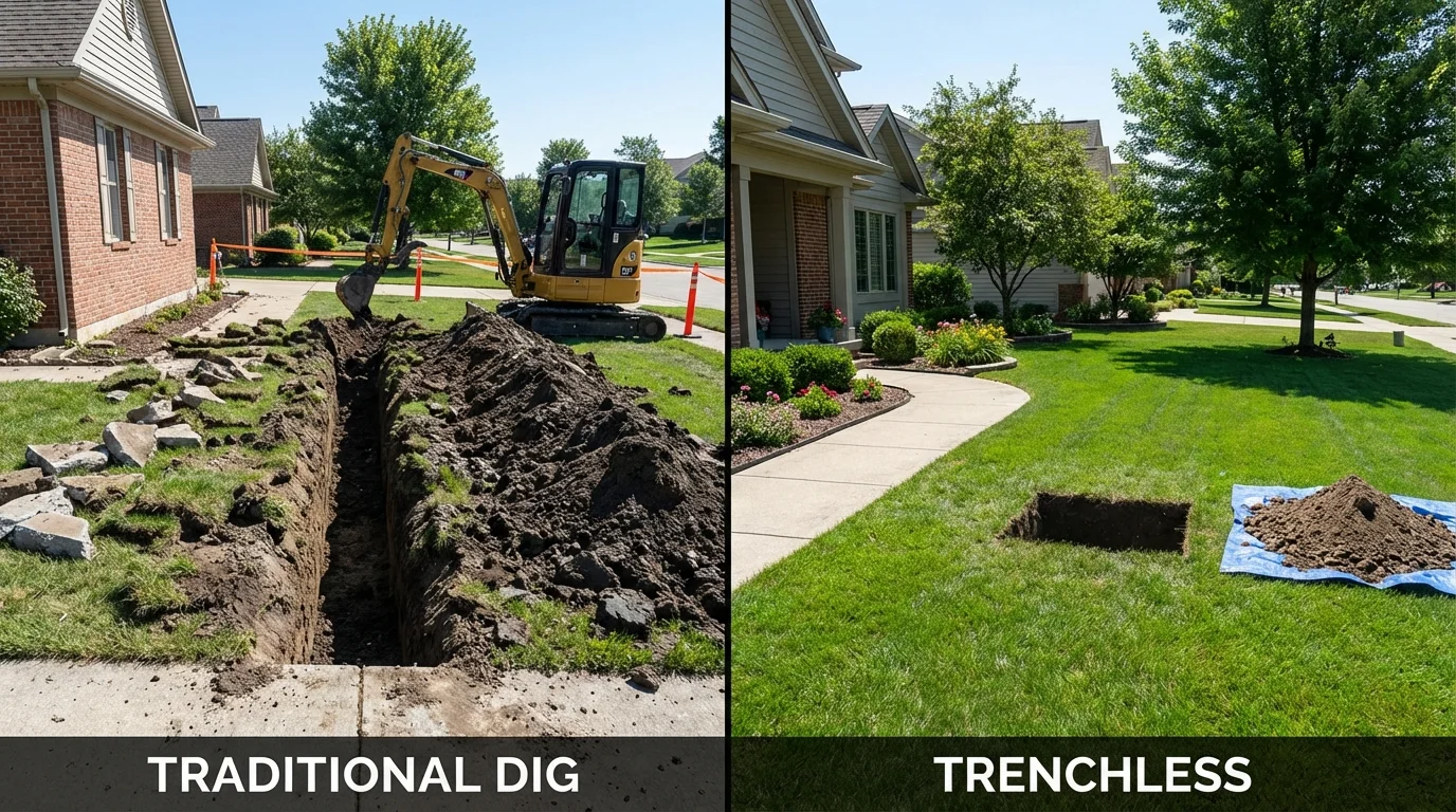Trenchless sewer repair with minimal yard damage versus traditional excavation in Ashland, MO